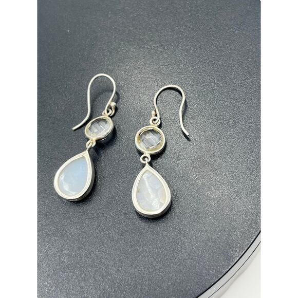 Vintage Sterling Silver 925 Titanium Druzy Clear Rock Quartz Dangle Earrings - Picture 7 of 9